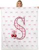 Erosebridal Initial P Letter Bowknot Fleece Blanket Throw Pink Bow Tie Cherry Sherpa Blanket Princess Coquette Decor Fuzzy