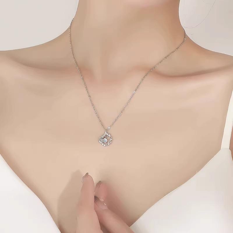 Blauer Eukalyptus & Vogel S999 Sterlingsilber Damen Halskette - 2024 Luxus Neujahrs- & Geburtstagsgeschenk