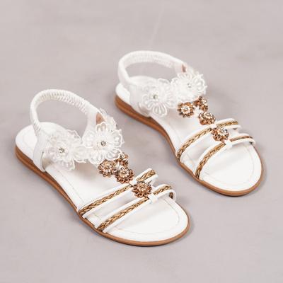 Women's Sandals Summer New Large Size Elastic Overfoot Flat Flower Casual