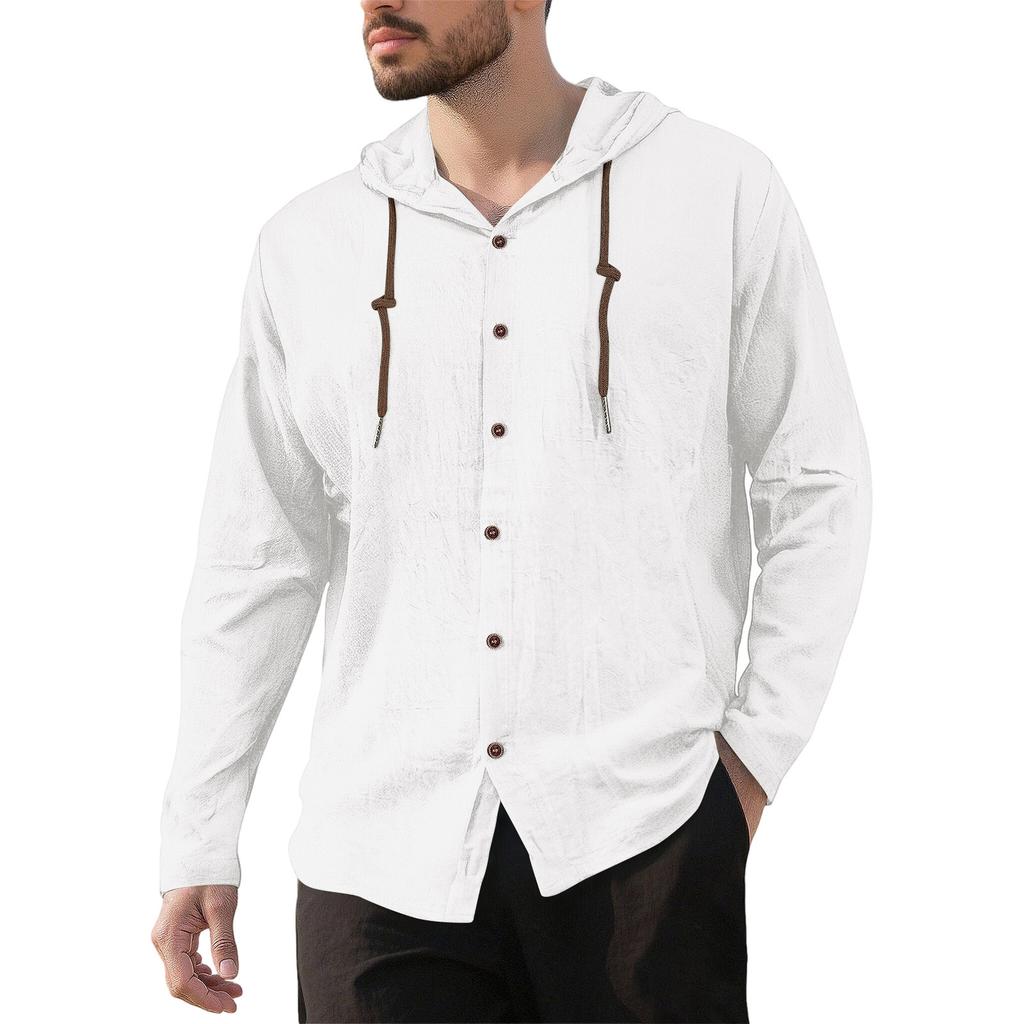 Men's Casual Hooded Long Sleeve Shirt Button Down Lightweight Breathable Loose Fit Oversized Cotton Shirt for Outdoor Sports