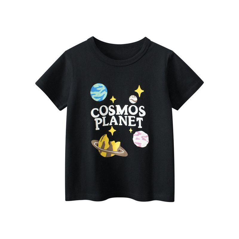 27Kids Children s Clothing Boys  Short-Sleeved T-Shirt Summer Baby Pure Cotton Clothes Kidsren s Half-Sleeved Starry Sky Letter Top 9A006 Black 140