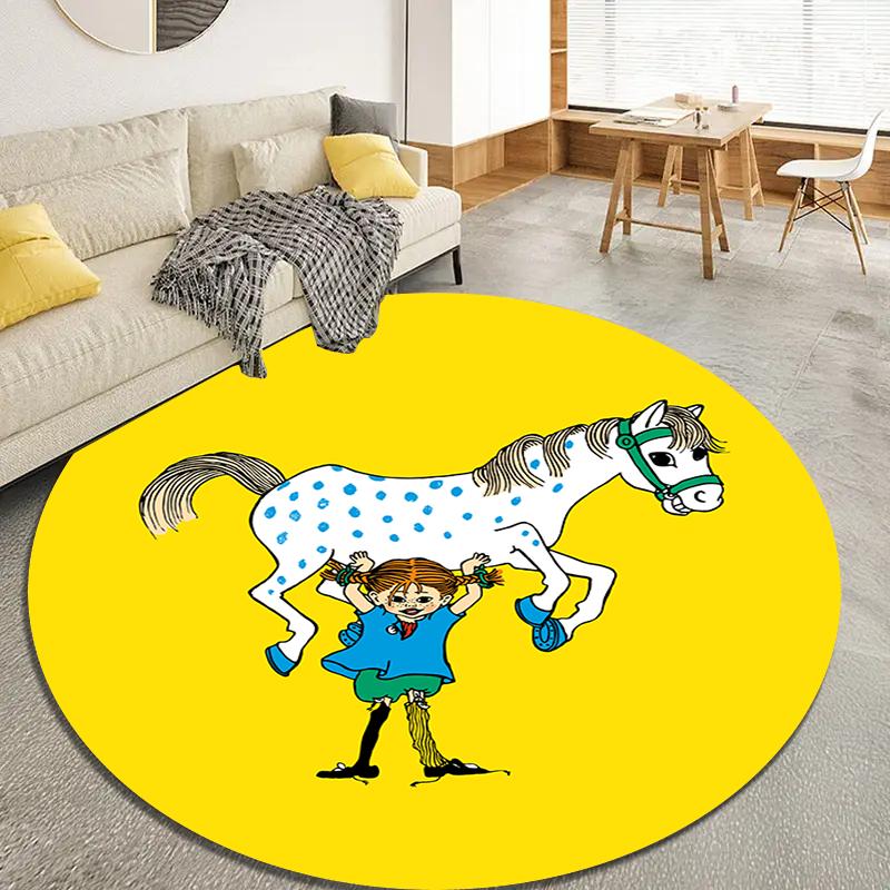 Covor rotund de desen animat Pippi Șoseta Lungă, Covor pentru Living, Dormitor, Canapea, Cameră de Joacă Decor, Covoraș Antiderapant Q0030