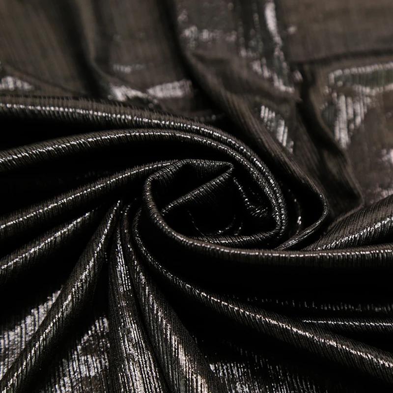 100/300/500cm Metallic Stamping Silver Shiny Fabric Bright Silky Fabric for Diy Sewing Dress Dance Stage Performance Clothes