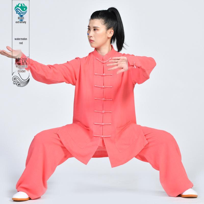 Unisex Cotton Linen Tai Chi Performance Suit - New Chinese Style Long Sleeve Wushu Practice Outfit