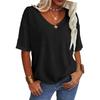 Camiseta feminina gola V casual verão manga curta top solto cor sólida camiseta