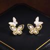 Sweet Silver Butterfly Rhinestone Hollow Stud Earrings