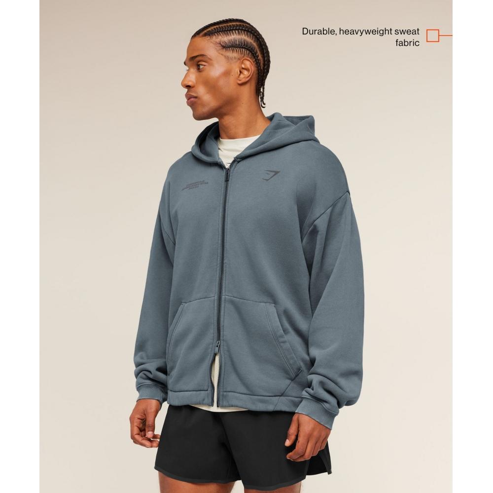 Gymshark Conditioning Club Washed Zip Through Hoodie Iron Blue A4c3m Ud82