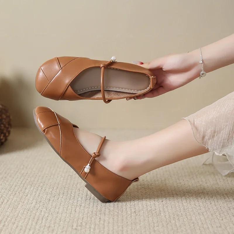 2024 Hot Selling Solid Color Flat Square Toe Women's Shoes New Moccasin Dress Summer Mary Jane Shoes Flat Shoes for Women