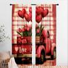 2pcs Rustic Red Truck & Love Heart Curtains   Perfect for Valentine's Day Window Decor  Rod Pocket Curtains