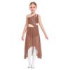 Girls Lyrical Dance Dress - Shiny Rhinestones One Shoulder Sleeveless Cutout with High-Low Flowy Mesh Skirt