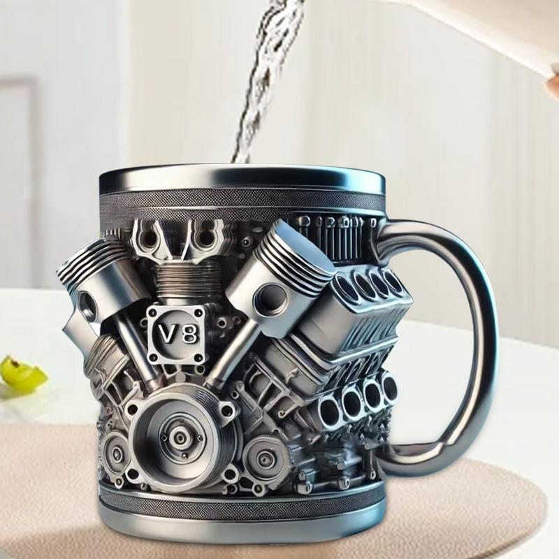 V6/V8 Engines Stainless Steel Cup Beer Mug Creative Coffee Cups For Home Offices, Juice Container Drinkware Mug