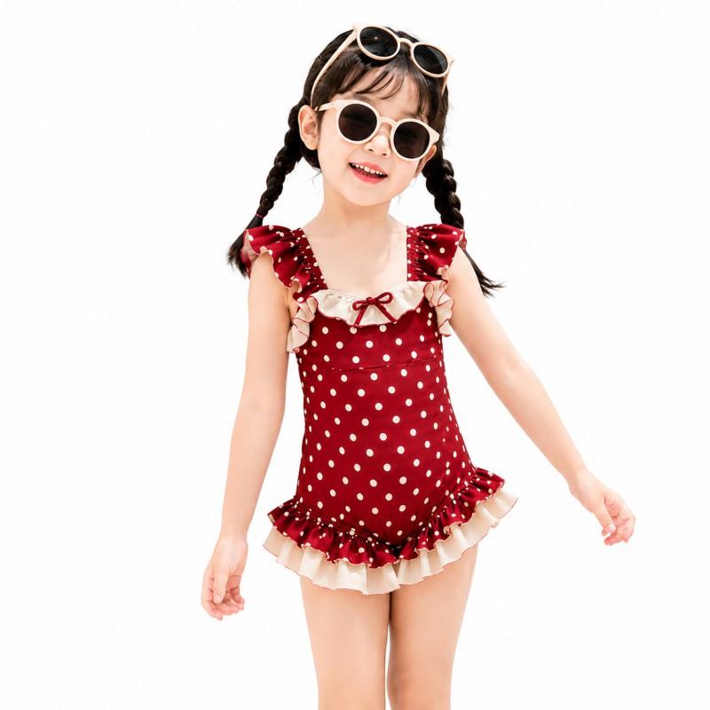 Mädchen Badeanzug Einteiler Vintage Polka Dot Süßer Stil Badebekleidung Strandurlaub