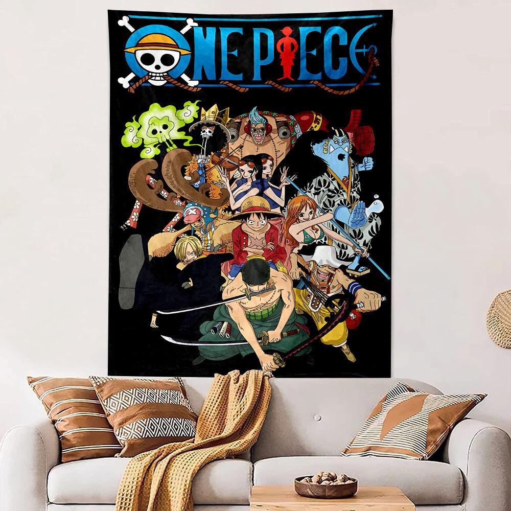 One Piece All Crew Poster Tapestry Wall Hanging, Straw Hat Pirates Group Art, Anime Wall Decor for Bedroom Living Room Dorm