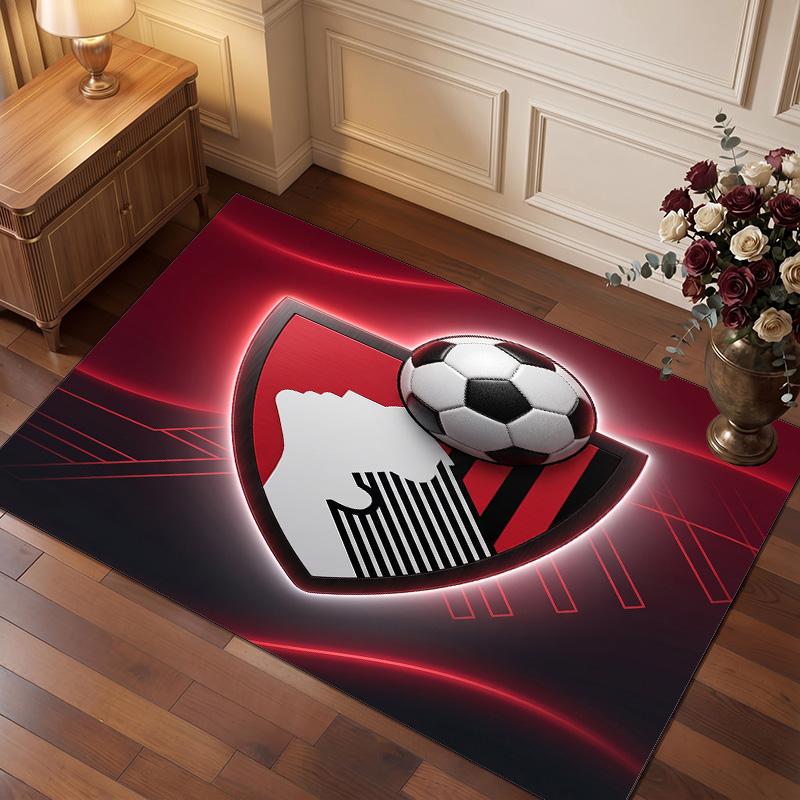 Bournemouth Football Print Crystal Velvet Rug, Comfortable Water Absorbent Non Slip Indoor Floor Carpet