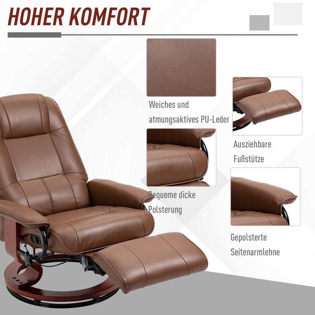Recliner, Reclines 145 Degrees, Adjustable Footrest, Faux Leather, 360 Degrees Rotatable, Up To 120 Kg, Brown
