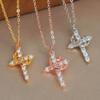 Necklace Female, Creative Personality Titanium Steel Cross Necklace Temperament Hollow Colored Zircon, Collarbone Chain