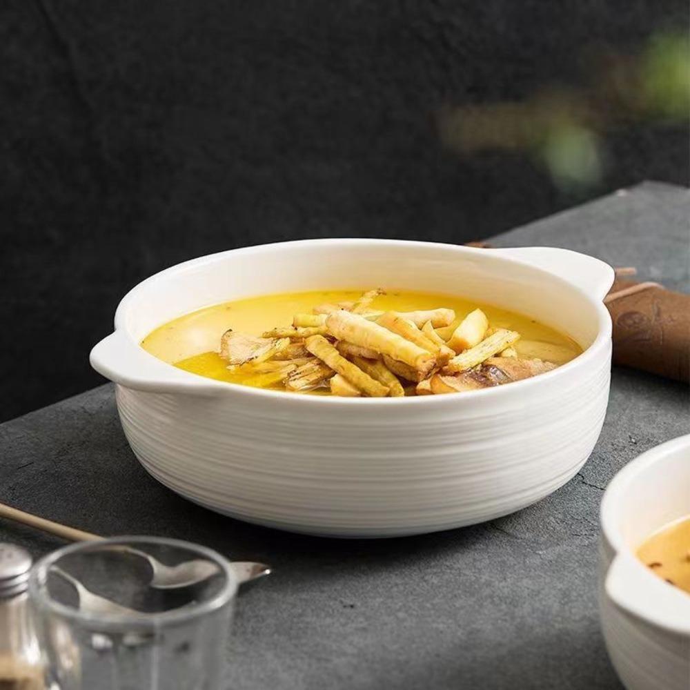 Japanese-style Ceramic Binaural Soup Bowl Heat-resistant Soup Basin Instant Noodle Bowl  Kitchen