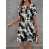 Fashion Women's Crew Neck Dress 3D Casual Color Printing Casual Dress Crew Neck Dress