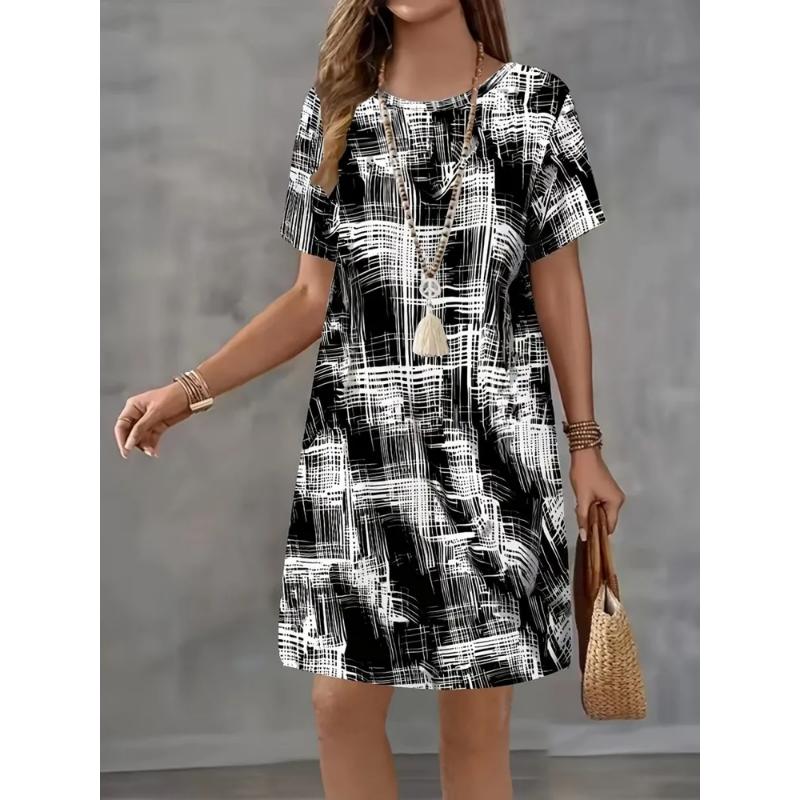 Fashion Women's Crew Neck Dress 3D Casual Color Printing Casual Dress Crew Neck Dress