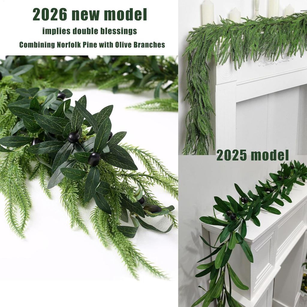 2025 Christmas Artificial Greenery Garland Christmas Olive Vines Pine Dense Garland for Xmas Fireplace Home Decoration