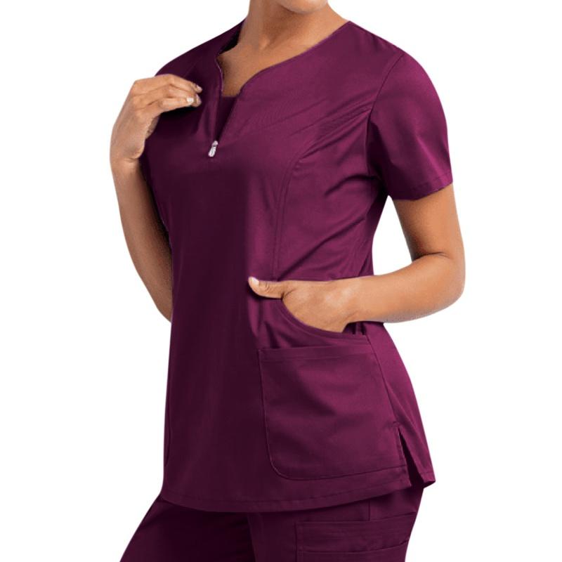 Nurse Uniform for Men Women Nursing Short Sleeve V-neck Blouse Scrubs Tops with Pocket Working Protective Clothes