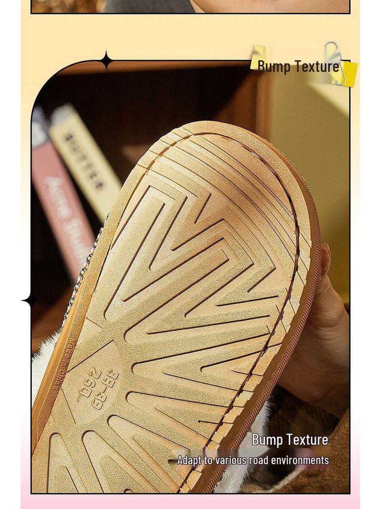 Women's Warm Furry British-Style Cotton Slippers, Non-Slip Thick Sole for Indoor/Outdoor Use, Suitable for Couples and Men
