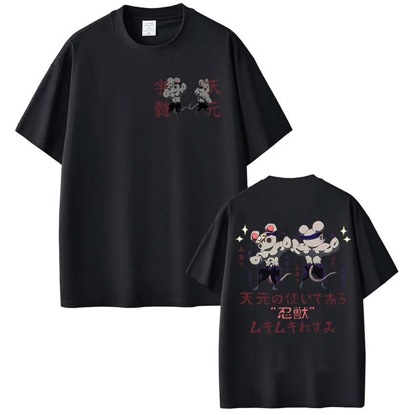 Japan Anime Demon Slayer Uzui Tengen Graphic T-Shirts Men Women Funny Muscular Ninja Mice Muki Muki Gym Cotton Short Sleeve Tees