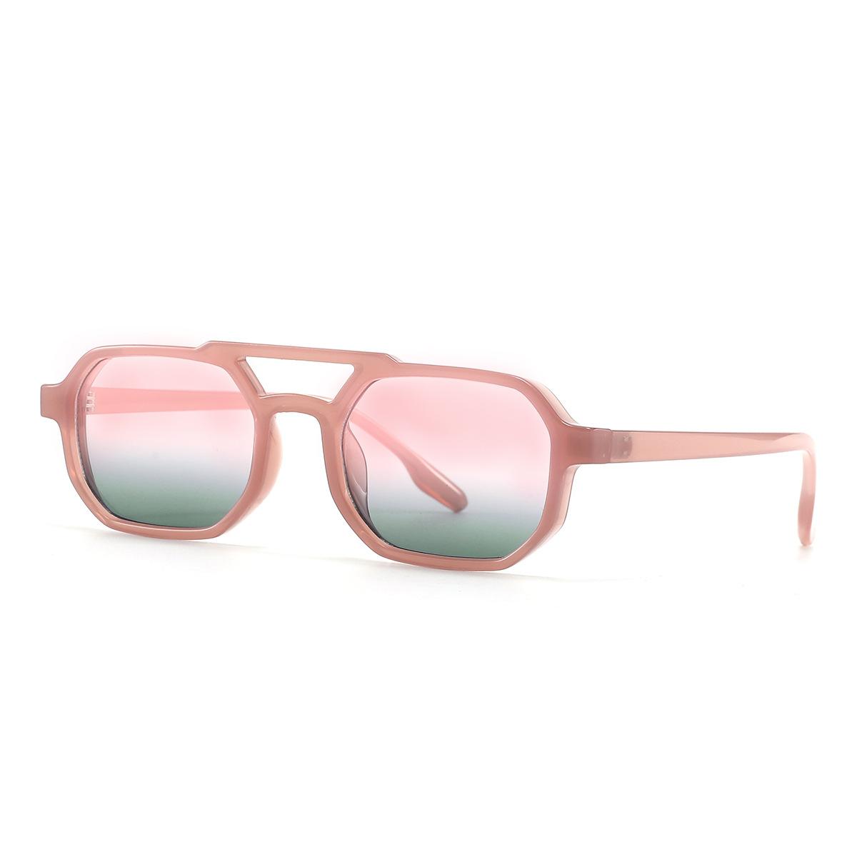 

Vintage Double Bridges Women Men Square Sunglasses Fashion Clear Ocean Lens Eyewear Trending Rivets Sun Glasses UV400 as picture розовый