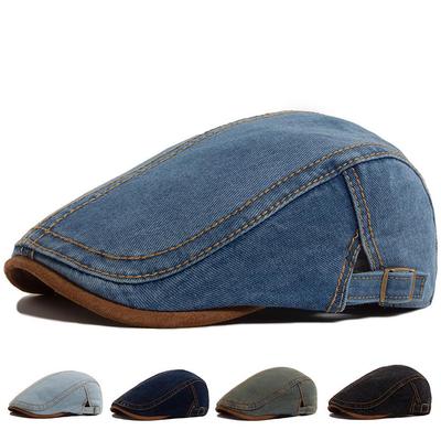 Unisex Vintage Washed Denim Color Block Beret - Spring/Autumn Casual Flat Cap