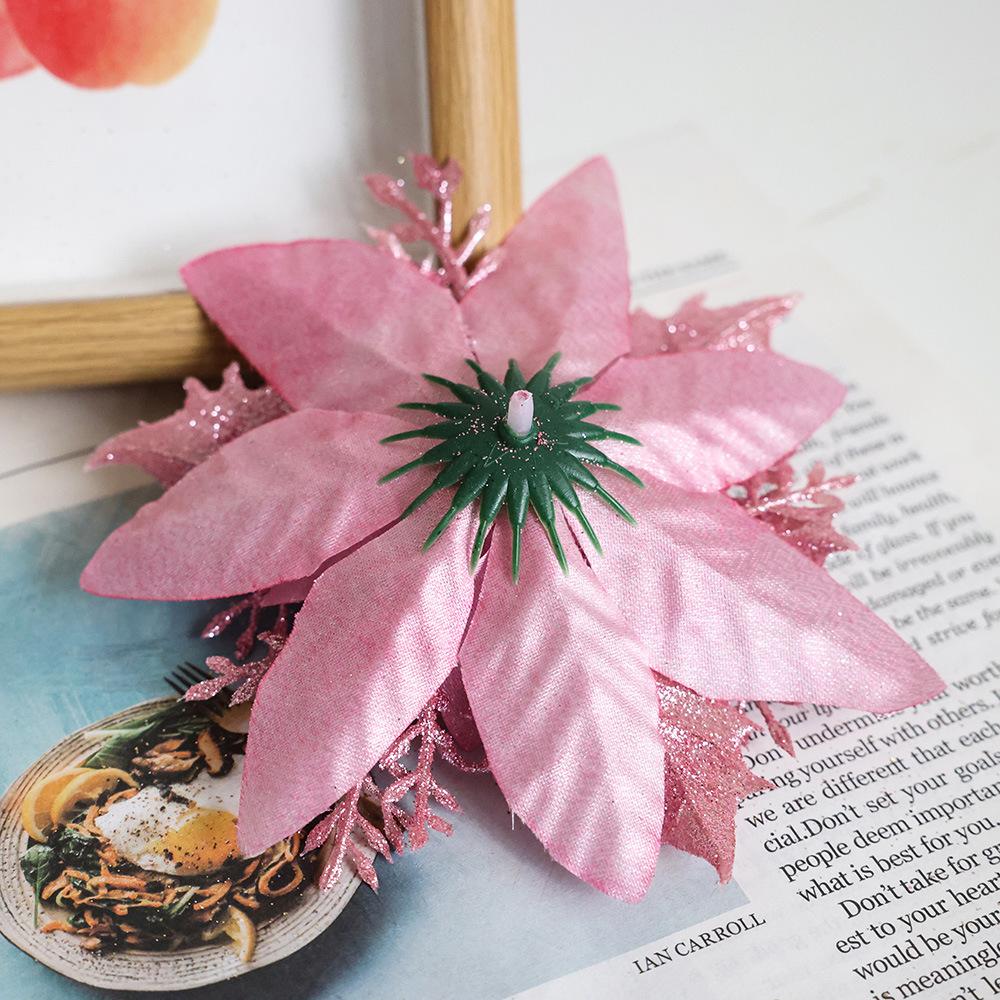 Glitter Artifical Christmas Flowers Mreey Christmas Tree Decoration Happy New Year Ornaments Xmas Fake Flowers For New Year