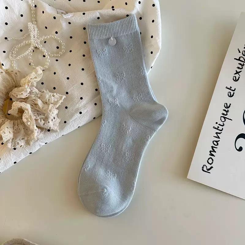 Bow Socks Women'S Mid-Tube Socks Spring And Autumn Cotton Socks Girl Cute White Ballet Style Spring Stockings