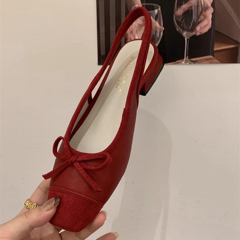 

Fashion SUOJIALUN 2025 Autumn New Women Sandal Fashion Mix Color Ladies Elegant Slip On Mules Shoes Square Low Heel Dress Slingback Shoe 35 красный