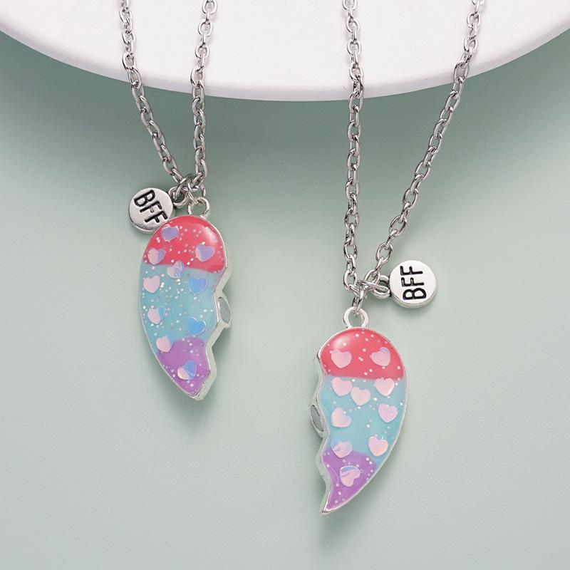 Korean Style BFF Heart Magnetic Necklace - Cartoon Pendant Sweet Birthday Gift