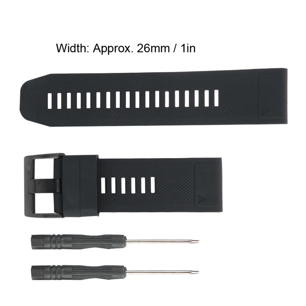 26mm Uhrenarmband Silikon Dornschließe Wasserdichtes Uhrenarmband Passend für Garmin fenix 5Xplus (Schwarz)