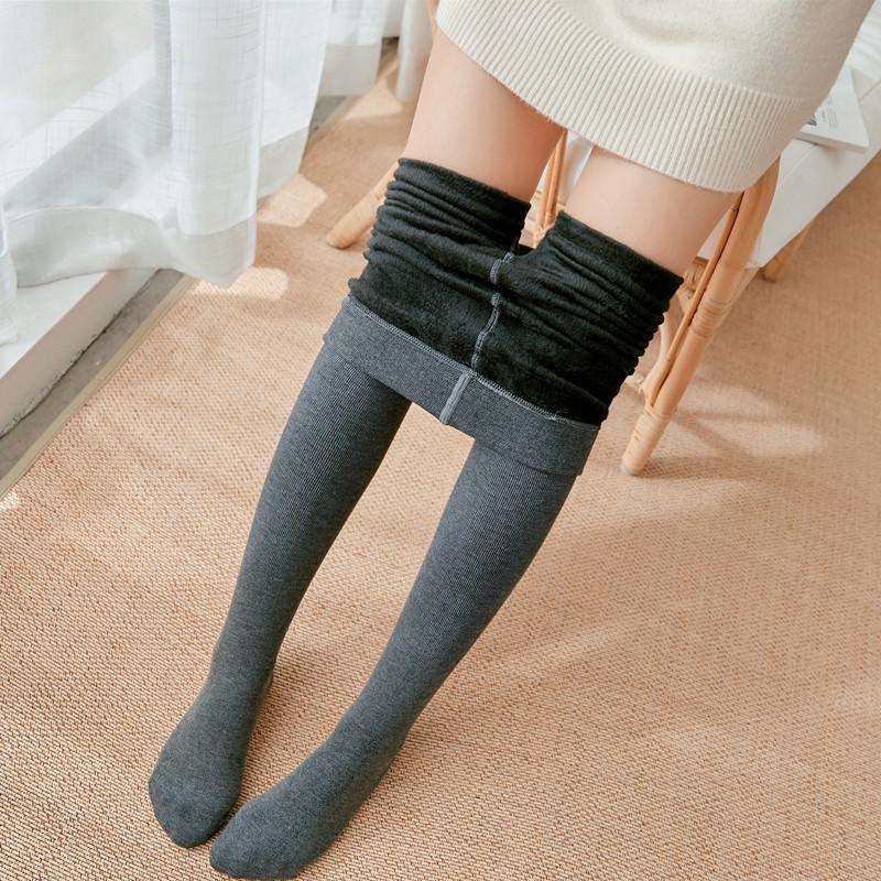 2024 Spring/Autumn Women's High-Waist Stripe Cotton Leggings with Cashmere and Micro-Pressure Ribbed Socks
