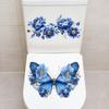 Hand Painted Blue Butterfly and Flowers Toilet Seat Sticker Waterproof Self-Adhesive Removable Decal for Bathroom WC Decoration
