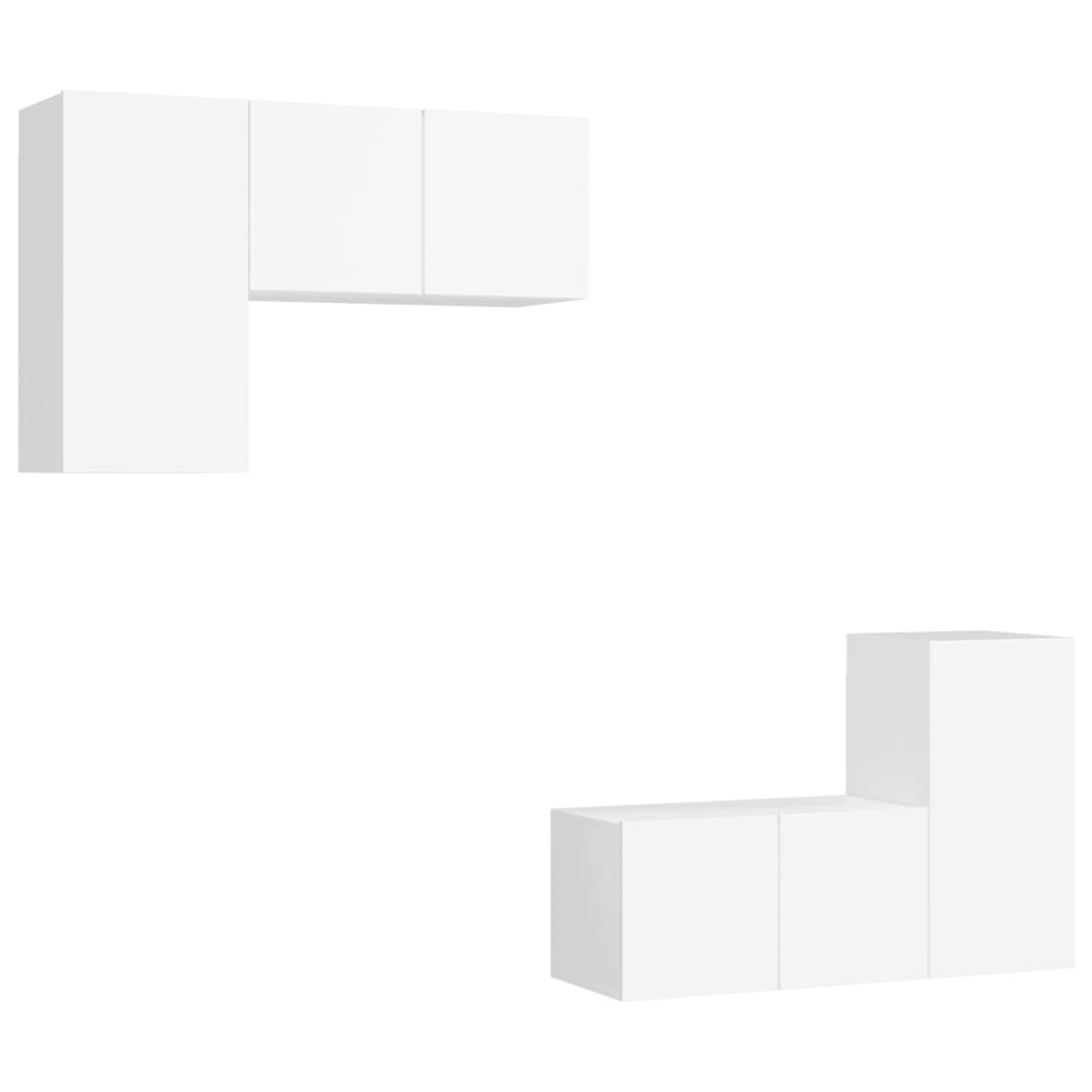 Vidaxl 4-Cz. TV Cabinet Set, White, Wood-Based Material