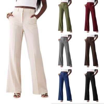 Pantalones de vestir para mujer de cintura alta con ligero acampanado, Elegantes pantalones de traje favorecedores para el trabajo