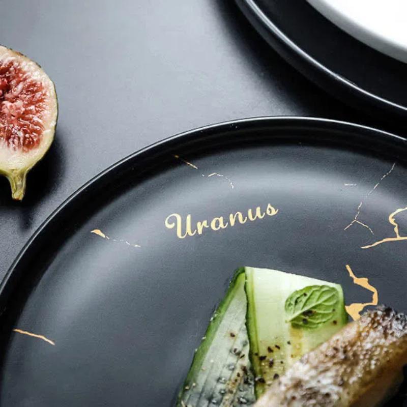 Farfurie ceramică Nordic Marble – Porțelan auriu pentru sushi, desert și friptură