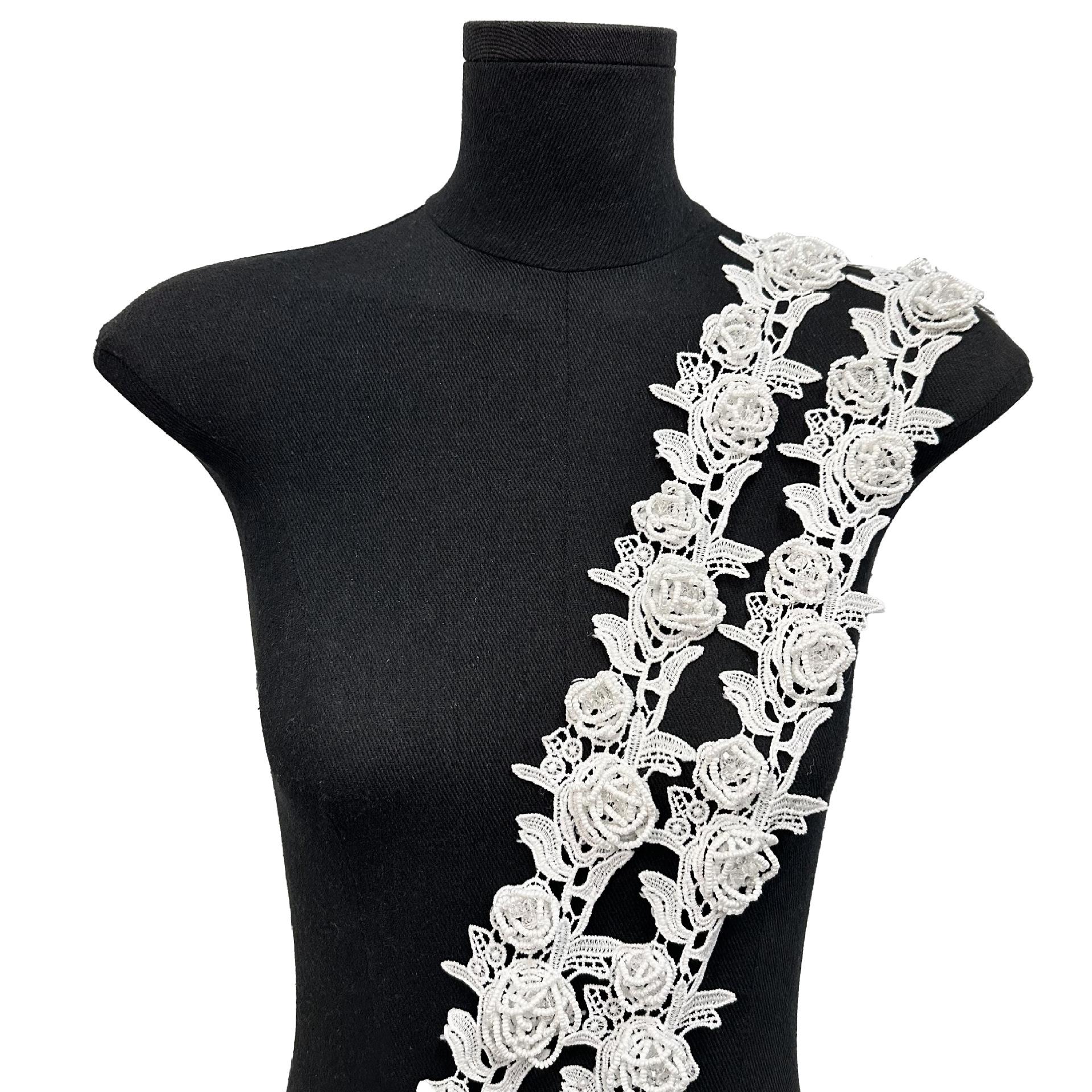 

Black And White Handmade Beads Three-Dimensional Flower Embroidery Barcode Clothing Skirt Shirt Decoration Diy Jewelry Lace T1160 white one size