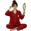 Natal year pajamas women's spring and autumn new imitation cotton long-sleeved red cute cartoon loungewear two-piece set