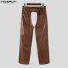 INCERUN Men Zip-up Waist Crotch Cutout PU Leather Party Long Pants Trousers