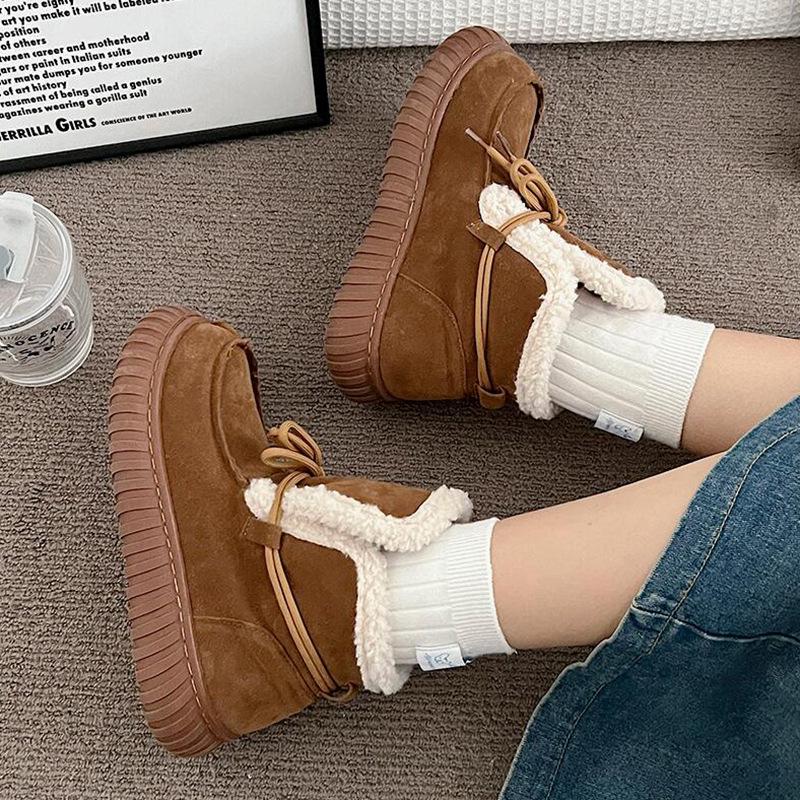 Snow Boots Women's Fur Integrated Short 2025 Autumn and Winter New European and American Velvet Thickened Warm Non-slip Cotton Boots Tide