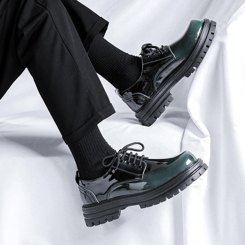 Spring Round Toe Thick Sole Leather Shoes Luxury Fashion Wedding Business Shoes Men Oxford Dress Shoes Pattern Men Formal Shoes