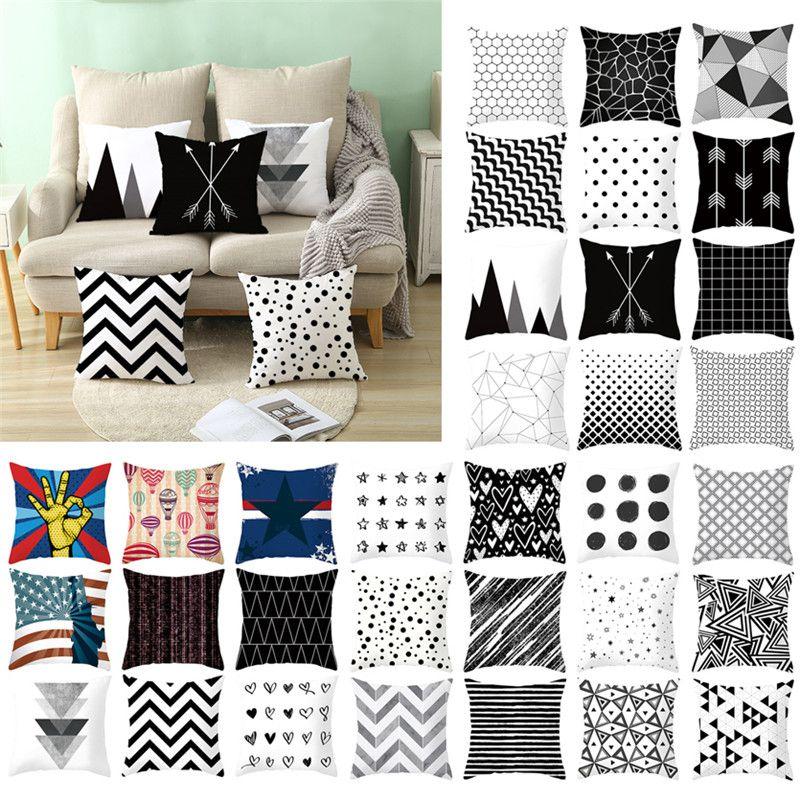 Geometric Cushion Cover Throw Pillow Case Dotted Grid Triangular Art White Black