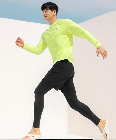 Tyubeuteuli Men'S Basic Loose Fit Long Sleeve Rash Guard A603 Fluorescent Green