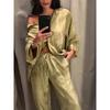 New Linen Tie-dye Print Long Pants Sets For Women Lapel Half Sleeve Single Breasted Shirts Drawstring Wide Leg Pant 2 Pieces Set