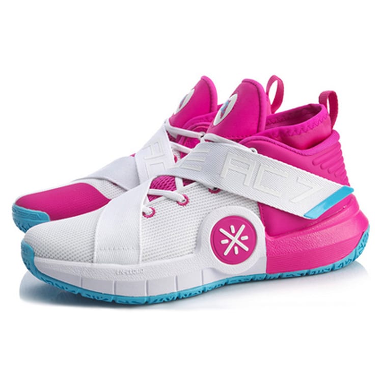 Li Ning All City 7 Hook and Loop High Top Basketball Shoes Men's White Pink ABAP105-6