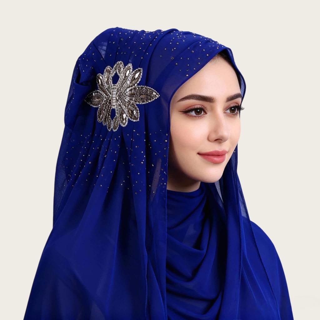 Luxury Rhinestone Chiffon Hijab Scarf Women Muslim Crystal Diamond Headscarf White Wedding Shawl Embroidered Beaded Turban Wrap