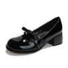 Lackleder Mary Jane Schuhe Dicke Absätze Schleife Niedrig Absatz Lederschuhe Vielseitig Französisches Temperament Runde Spitze Damenschuhe